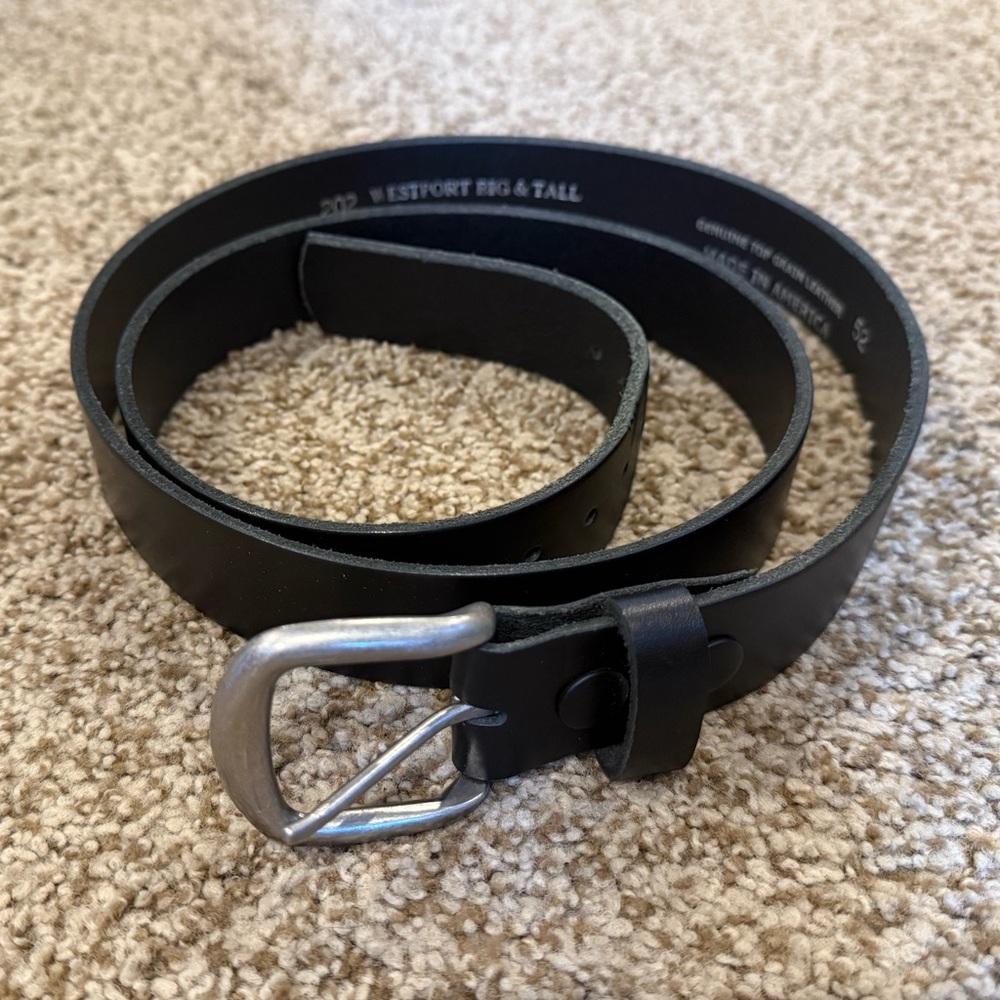 Westport Big and Tall Black Leather Belt with Silver Buckle